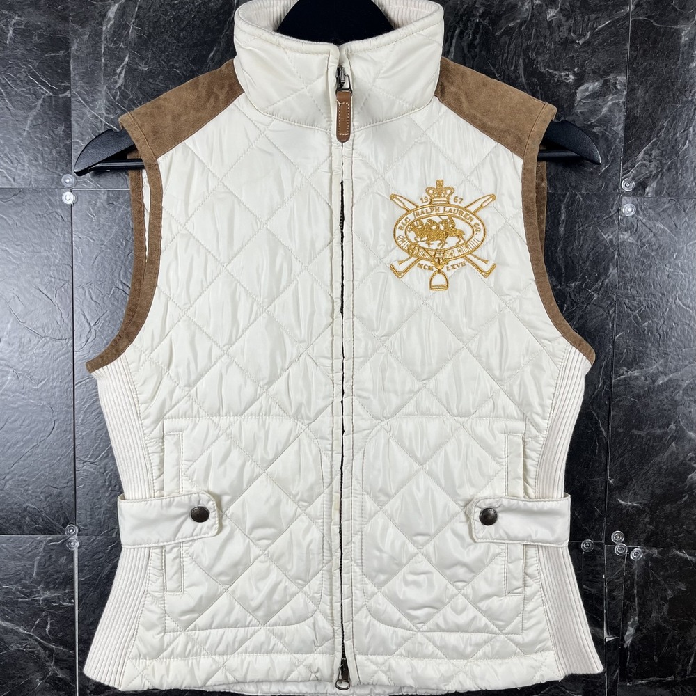 Polo Ralph Lauren Women's White Patch Suede Crest Vest Small